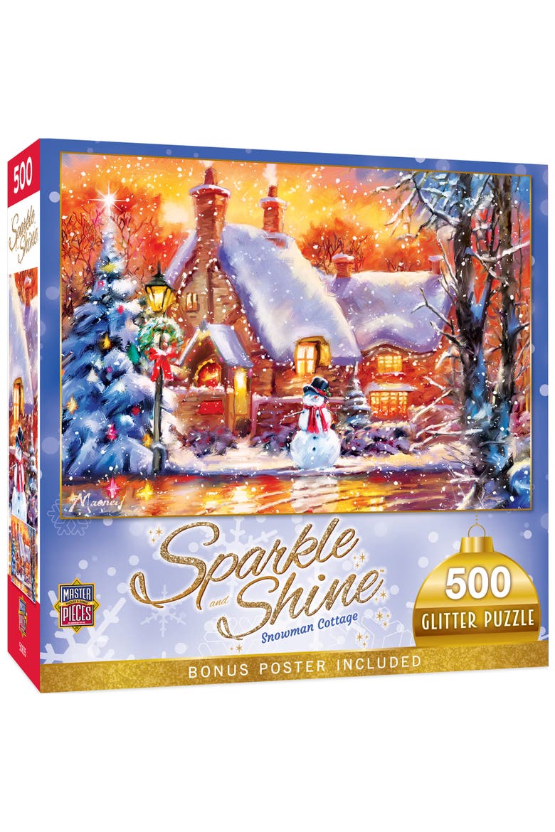 Snowman Cottage 500 Piece Glitter Puzzle, Main, color, Multicolor