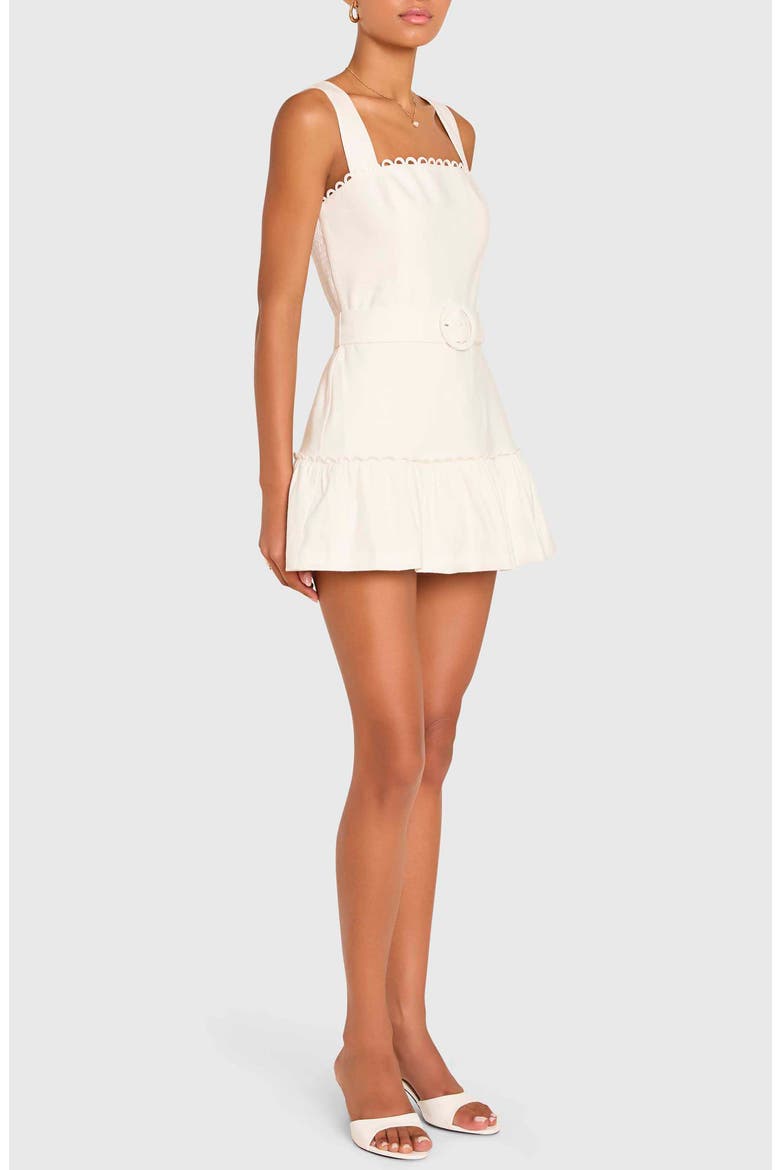 Lena Picot Trim Skirted Linen Blend Romper, Alternate, color, IVORY
