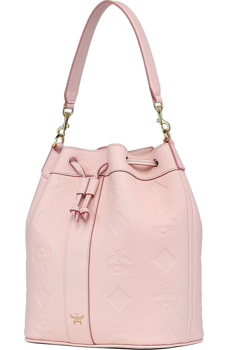 MCM Medium Dessau Drawstring Bag in Maxi Monogram Leather, Alternate, color, Lotus Pink