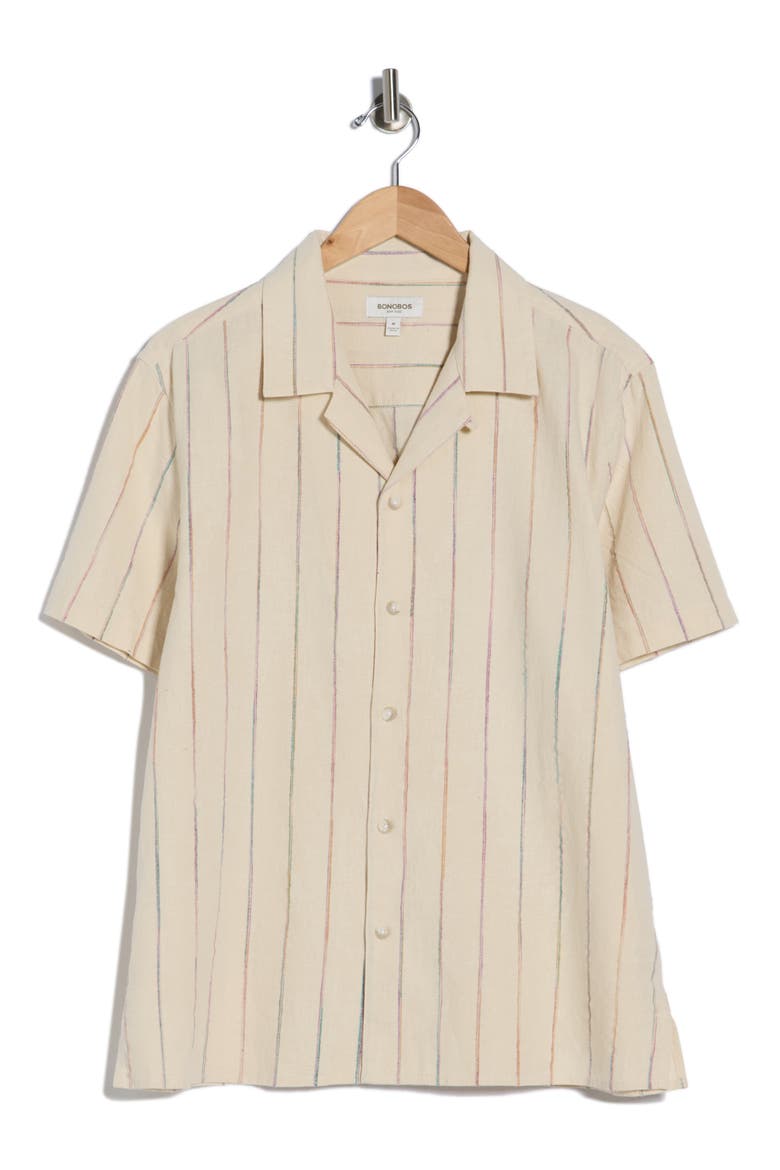 Riviera Short Sleeve Shirt, Alternate, color, KHAKI SPACE DYE STRIPE