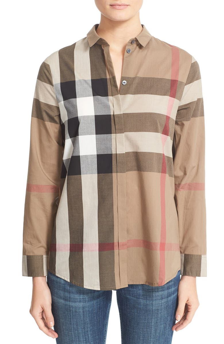 Burberry Check Pattern Cotton Shirt, Main, color, 
