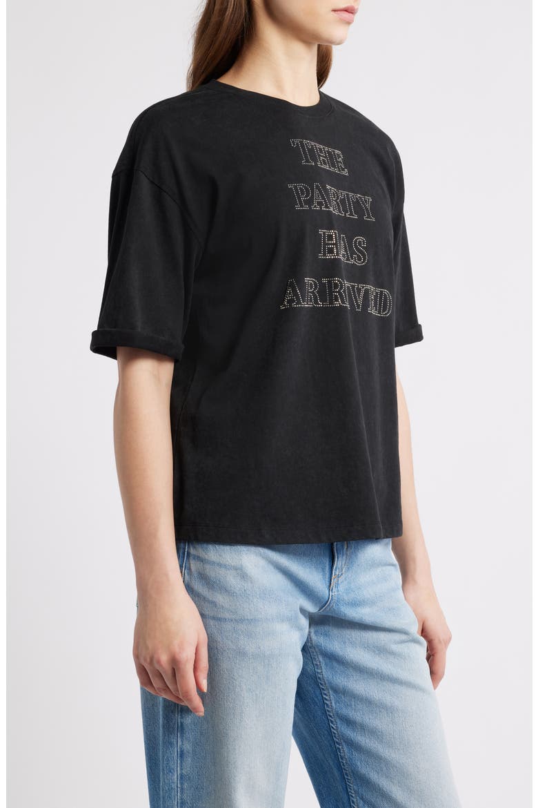Evi Rhinestone Embellished Cotton Graphic T-Shirt, Alternate, color, BLK