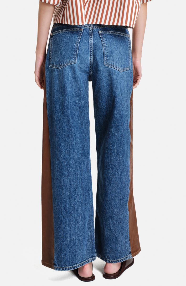 TWP Ramblin Man Faux Leather Detail Wide Leg Jeans, Alternate, color, Paris / Mahogany