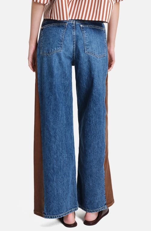 Twp Ramblin Man Faux Leather Detail Wide Leg Jeans In Blue