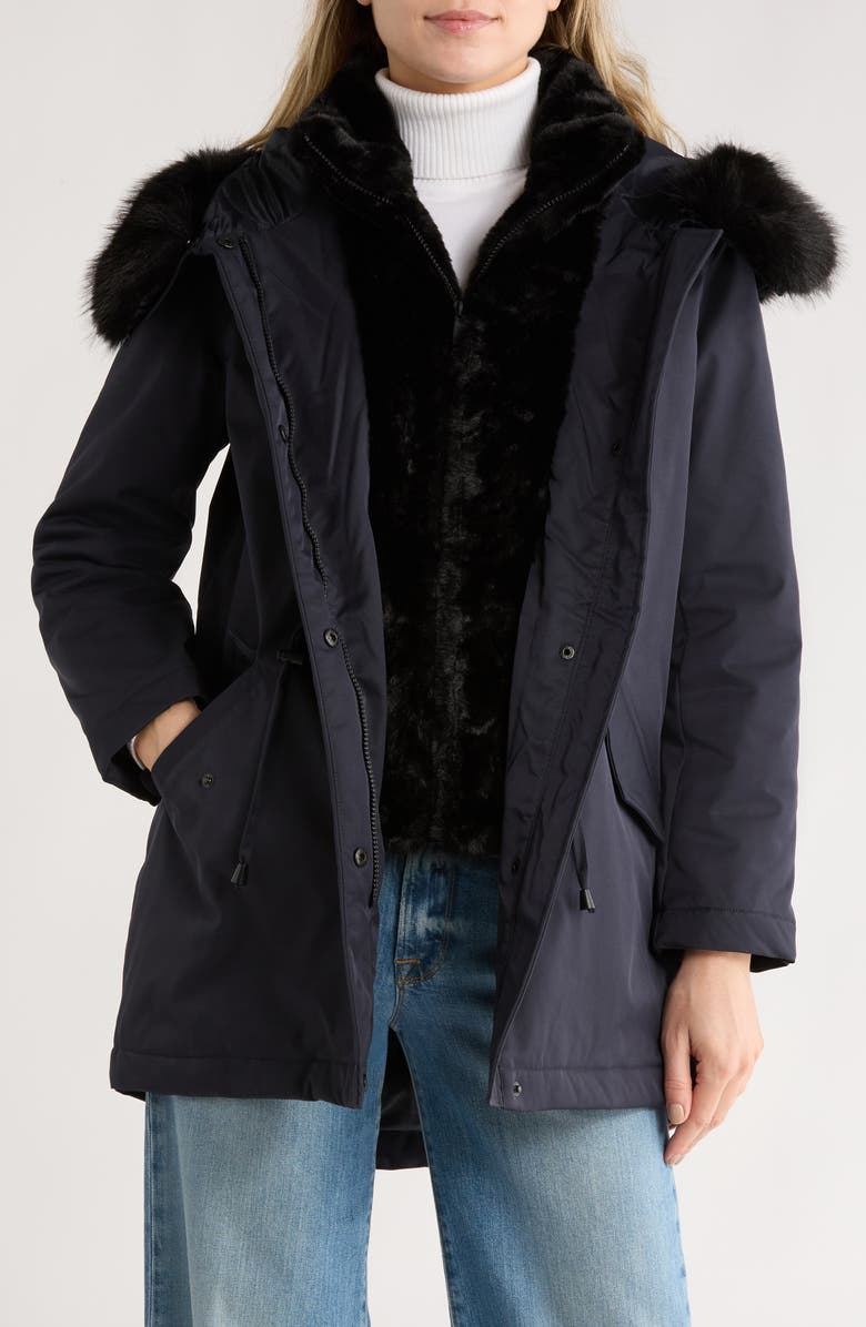 Sam Edelman Faux Fur Bib Hooded Insulated Jacket, Alternate, color, Navy