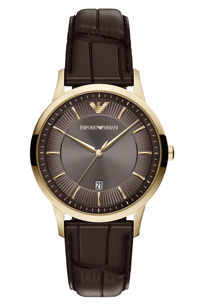 Archetipo Leather Strap Watch, 39mm, Main, color, BROWN