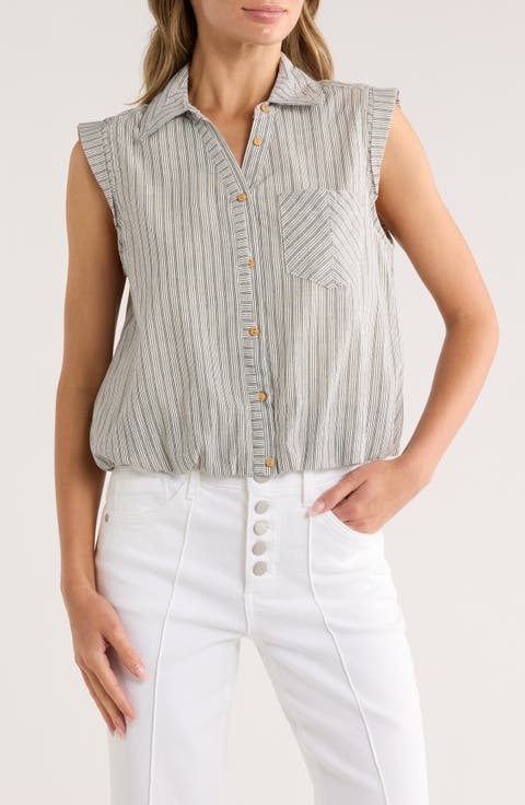 Sleeveless Bubble Hem Button-Up Shirt