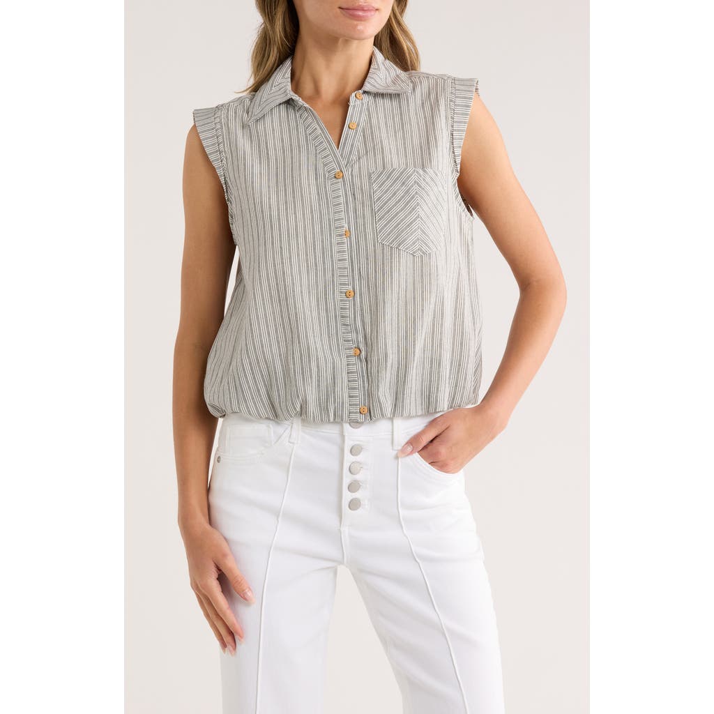 Democracy Sleeveless Bubble Hem Button-up Shirt In Gold