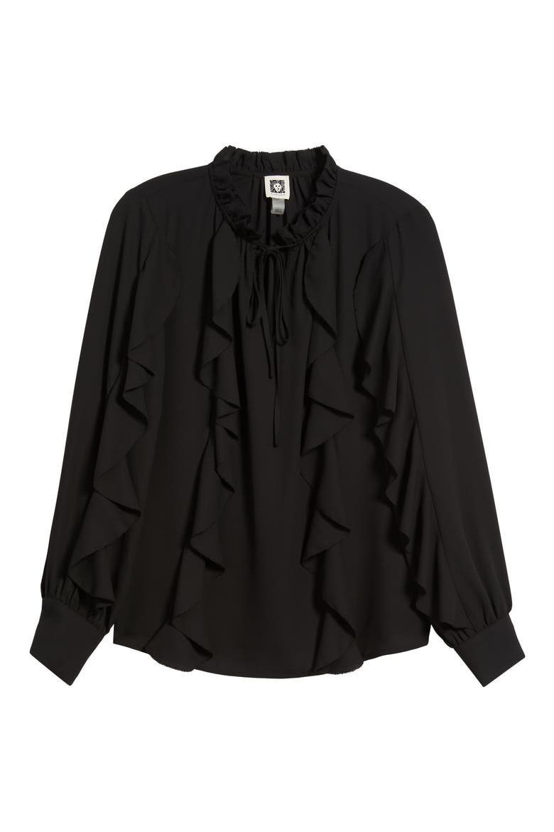 Keyhole Ruffle Top, Alternate, color, ANNE BLACK