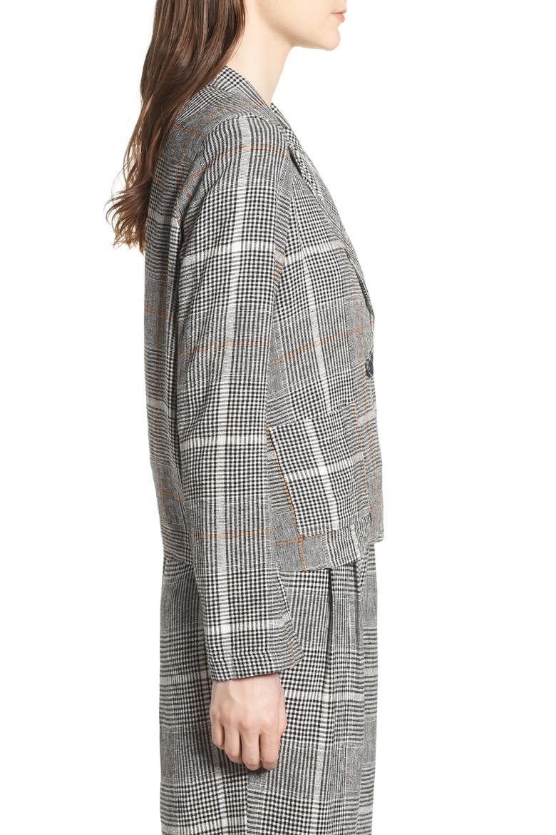 Plaid Linen Blend Blazer, Alternate, color, BLACK REMINGTON PLAID