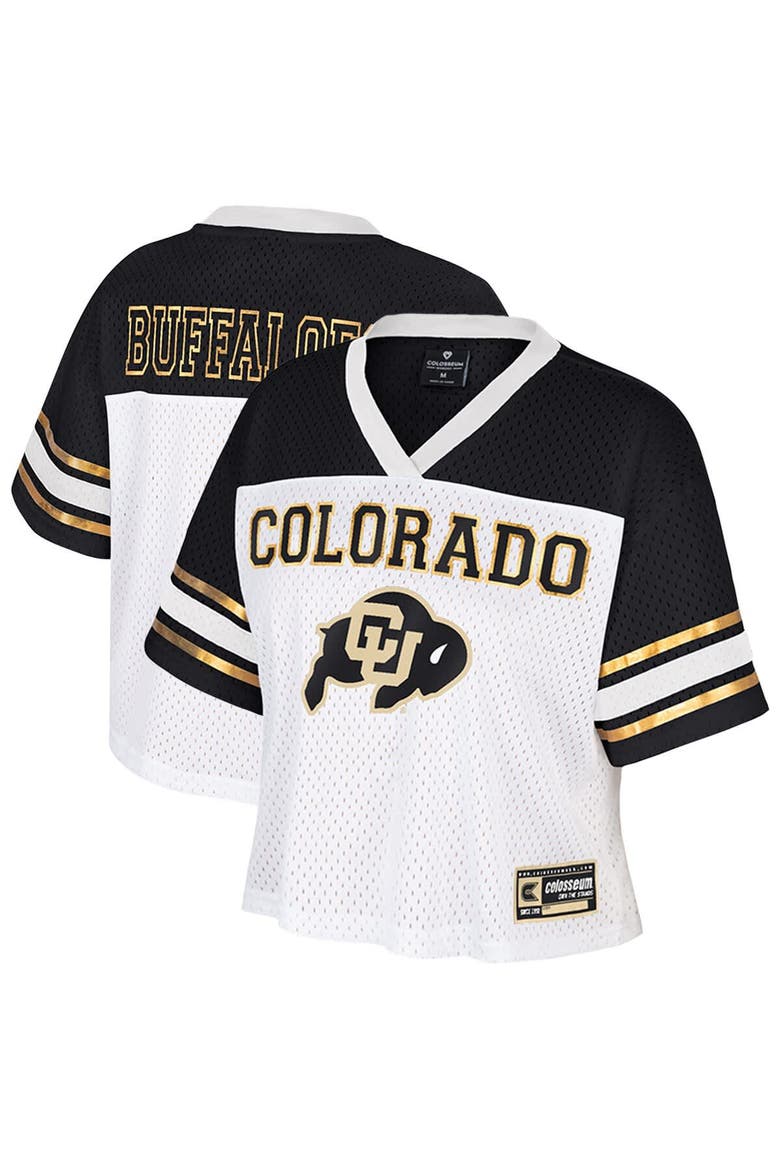 Women's Colosseum  White Colorado Buffaloes Treasure Cropped Football Jersey, Main, color, White