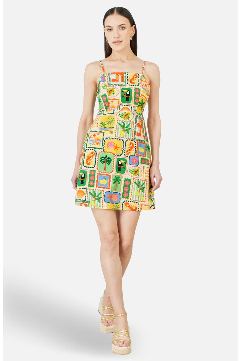 Postcard Print Mini Sun Dress, Alternate, color, Multi