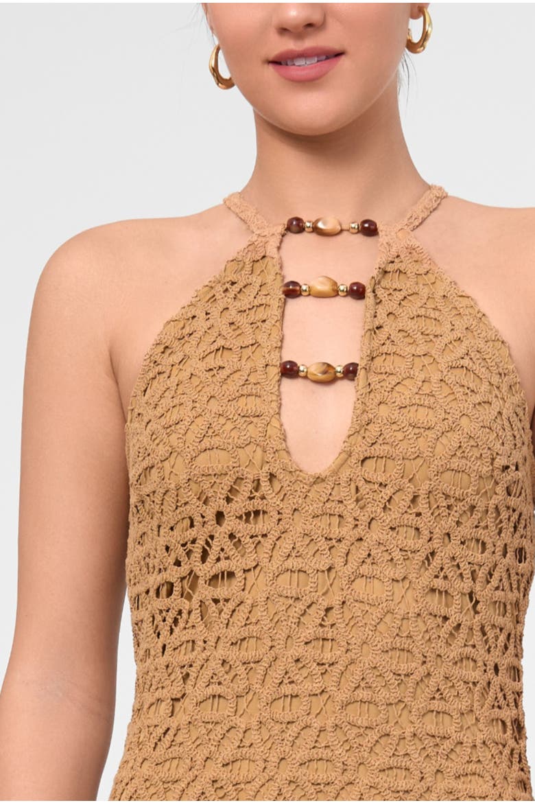Aitana Bead Keyhole Crochet Maxi Dress, Alternate, color, Medium Brown