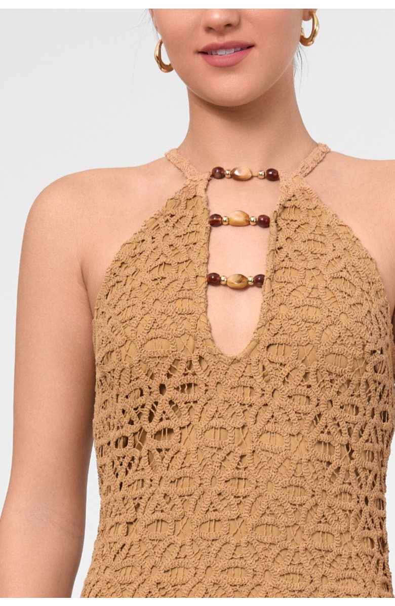 RACHEL Rachel Roy Aitana Bead Keyhole Crochet Maxi Dress, Alternate, color, Medium Brown