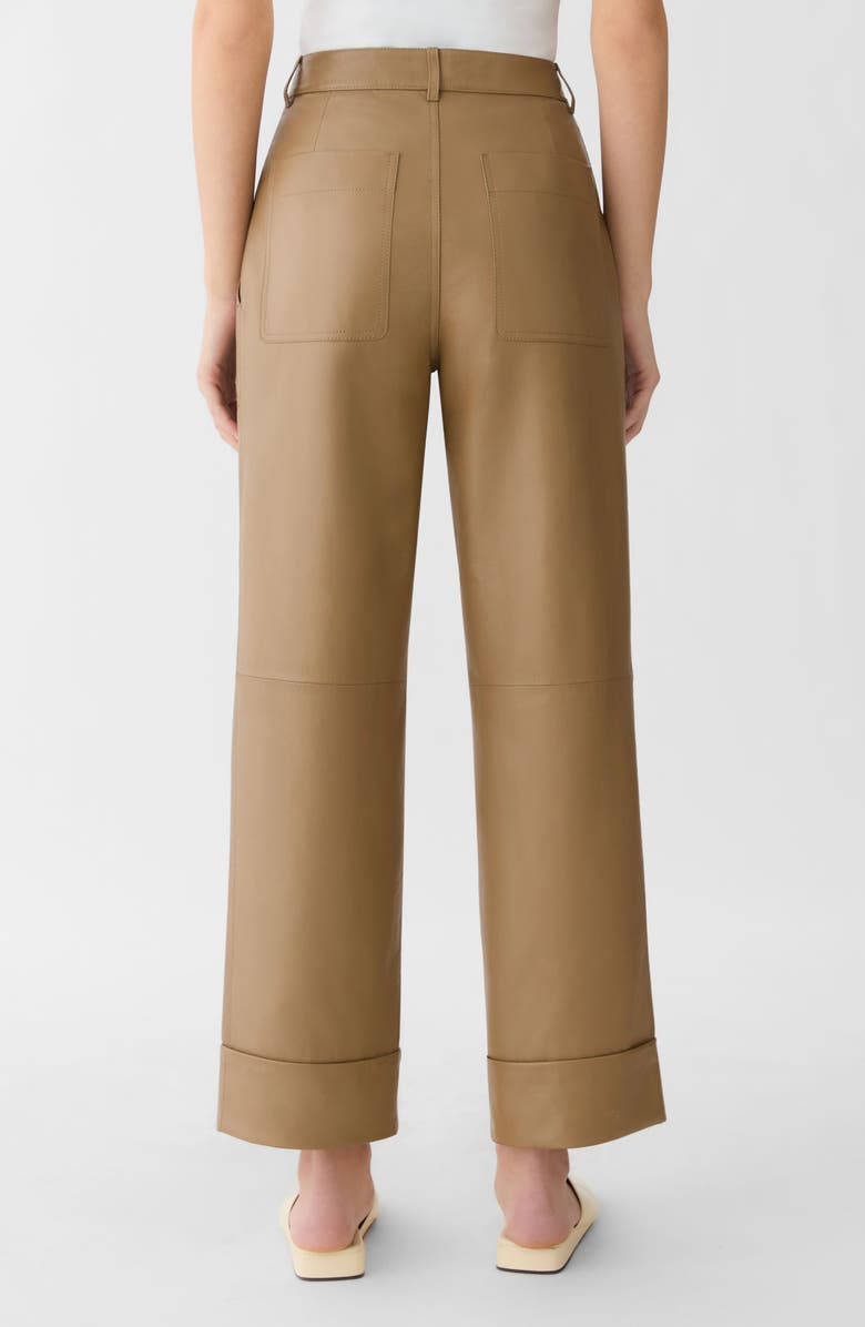 Lafayette 148 New York Highline Straight Leg Leather Ankle Pants, Alternate, color, Green Clay