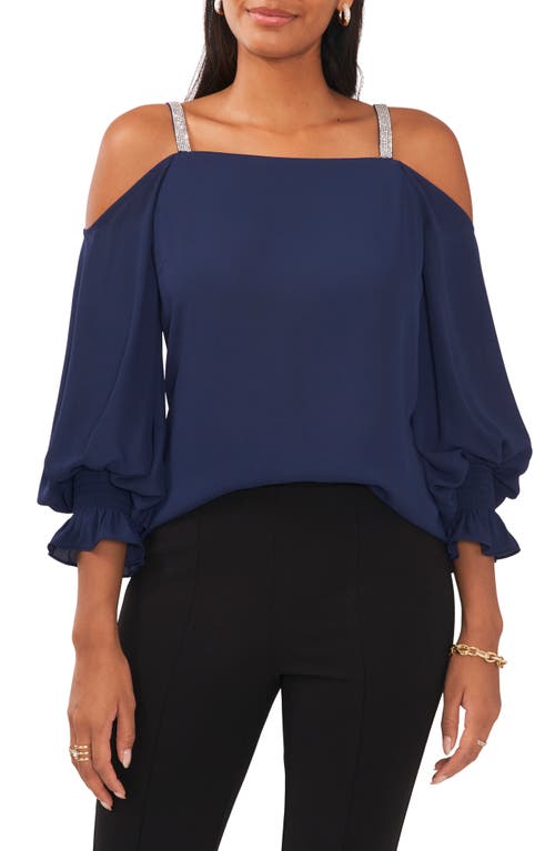 CHAUS CHAUS RHINESTONE TRIM COLD SHOULDER TOP 