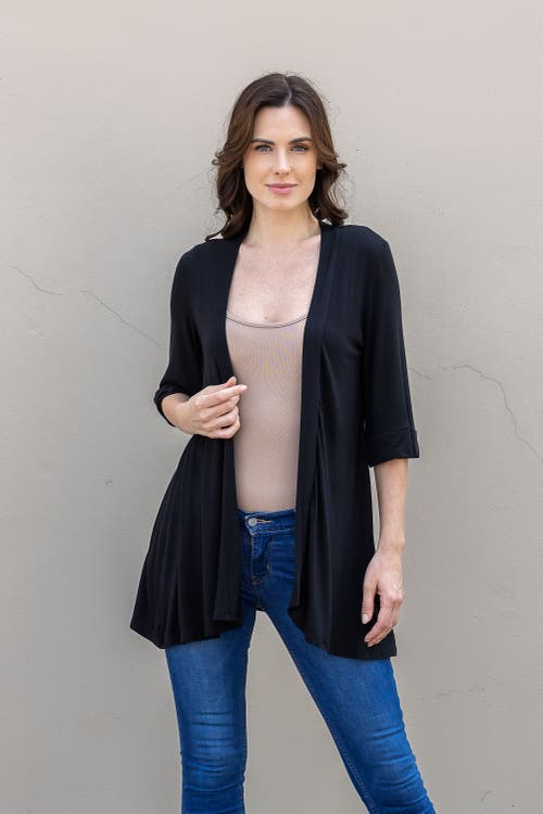 24seven Comfort Apparel Open Front Elbow Length Sleeve Cardigan