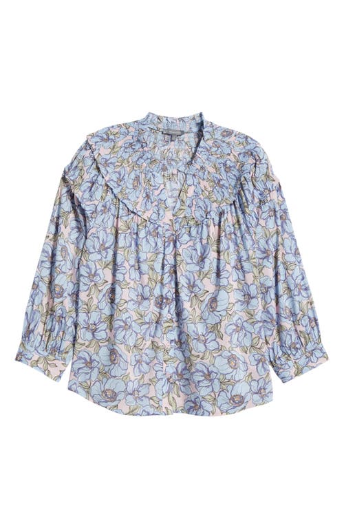 Wit & Wisdom Print Smocked Yoke Top In Rose Bloom/blue Crush Multi
