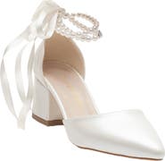Forever & Always Shoes Miranda Low Block Heels with Pearls