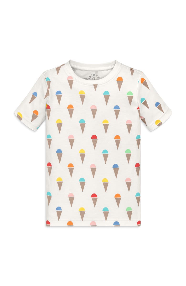 Primary Kids Organic Short Sleeve Pj Top In Rainbow Scoops, Main, color, Ivory Rainbow Ice Cream Cones