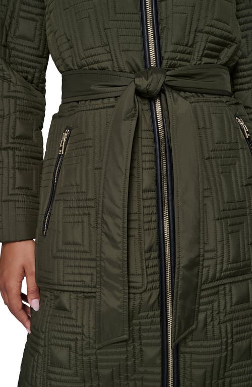 Karl Lagerfeld Paris Hooded Belted Quilted Zip Jacket In Green