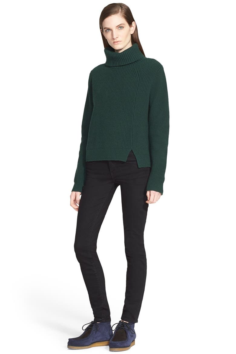 Ribbed Wool & Cashmere Turtleneck Sweater, Main, color, DARK GREEN