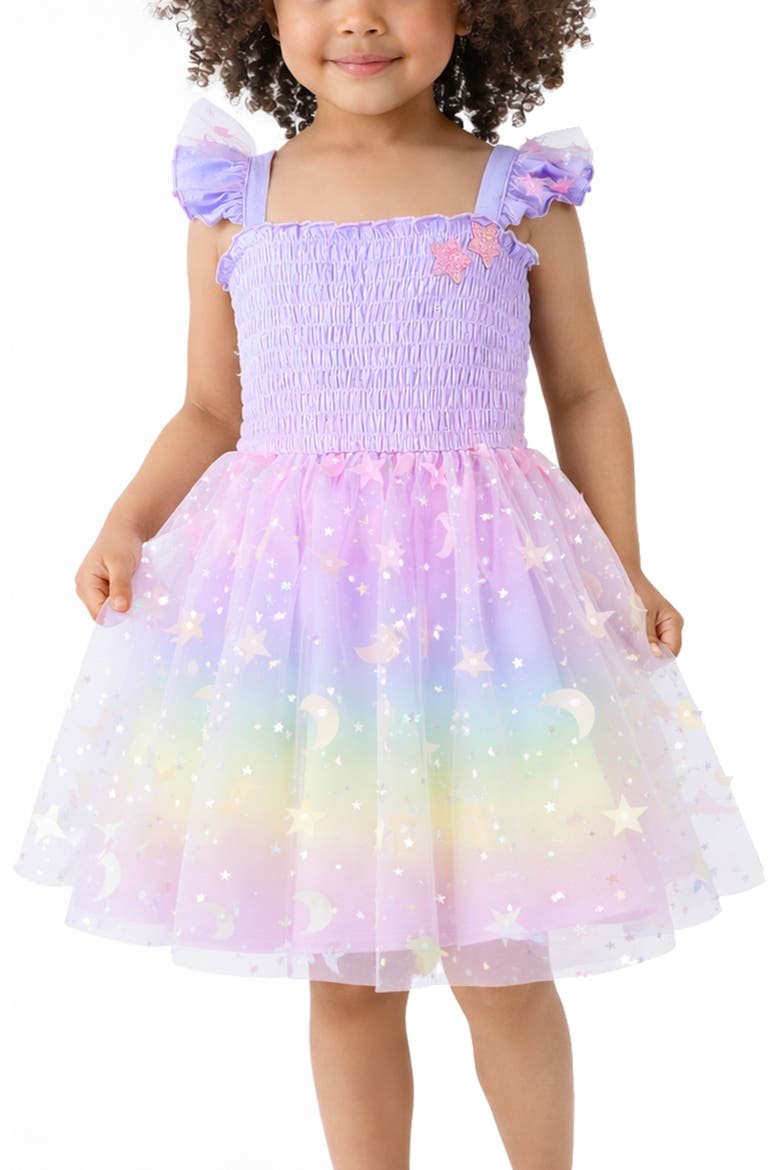 Kids' Glitter Flutter Sleeve Smocked Bodice & Tulle Skirt, Alternate, color, ORCHID MULTI