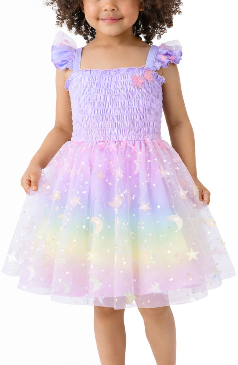 Zunie Kids' Glitter Flutter Sleeve Smocked Bodice & Tulle Skirt, Alternate, color, 
