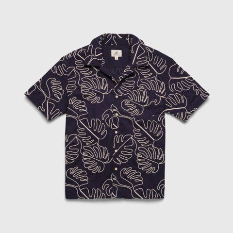 Mariner All Over Leaf Embroidery Camp Collar Shirt