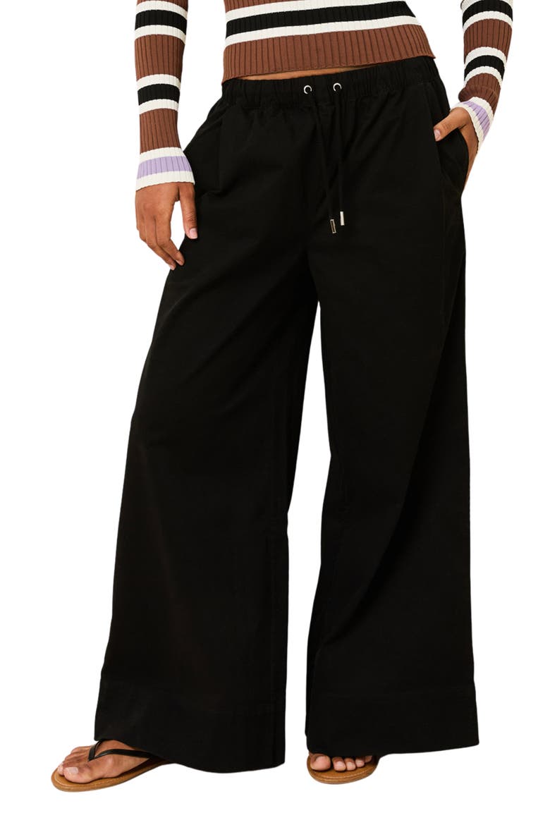 The Flynn Stretch Cotton Drawstring Wide Leg Pants, Main, color, NOIR