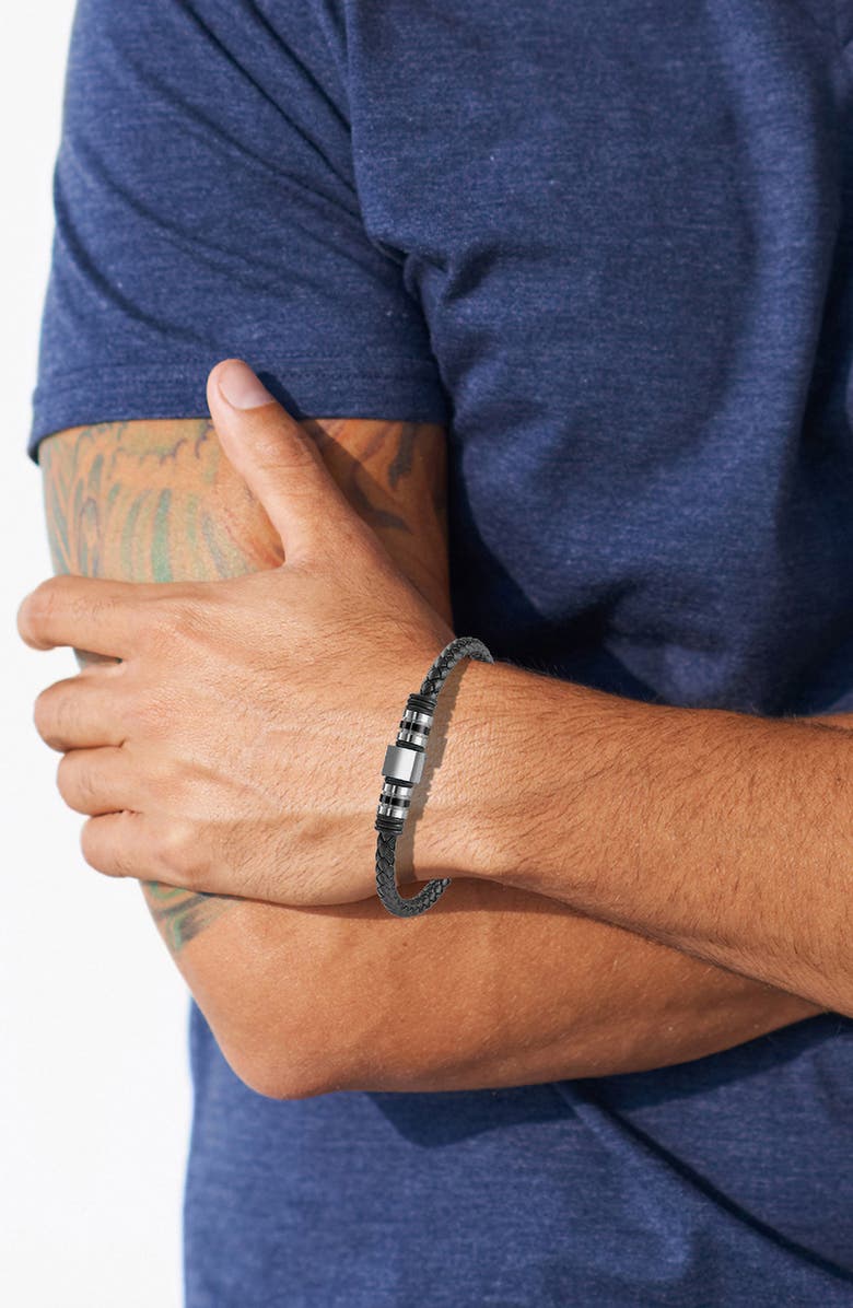 VAN HEUSEN Men's Ornament Leather Bracelet, Alternate, color, Silver