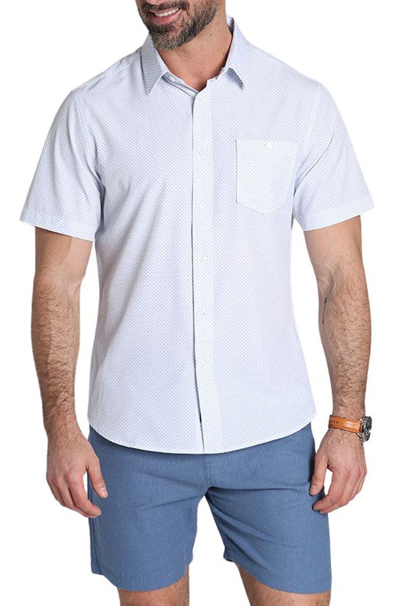 JACHS Classic Fit Short Sleeve Button-Up Tech Shirt, Main, color, White Micro Poly Print