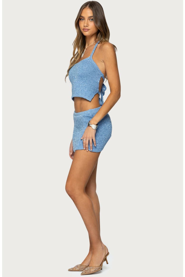 Shaylee Sequin Knit Miniskirt, Alternate, color, BLUE