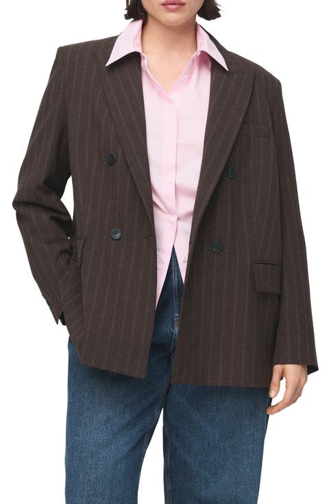 Double Breasted Pinstripe Blazer (Regular & Plus)