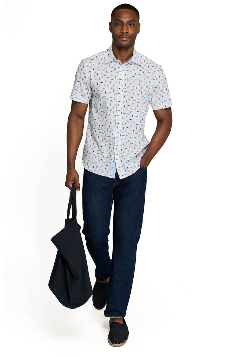 Slim Fit Set Sail Woven Short Sleeve Seersucker, Alternate, color, WHITE/PINK