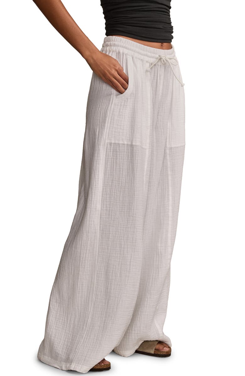 Lucky Brand Beachy Cotton Gauze Wide Leg Pants, Alternate, color, Bright White