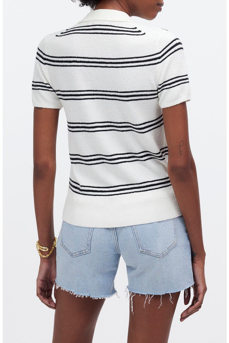 Stripe Knit Short Sleeve Button-Up Shirt, Alternate, color, BRIGHT IVORY