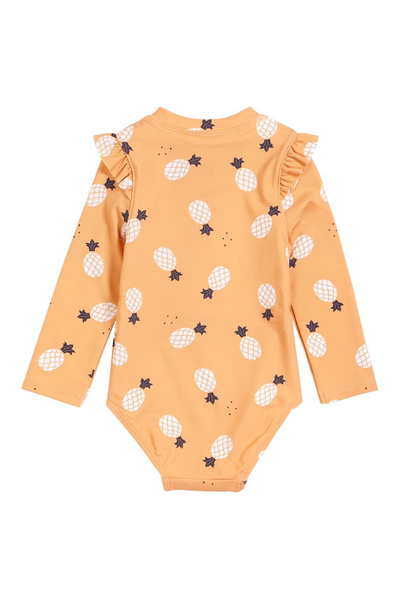 Pineapples Long Sleeve One-Piece Rashguard Swimsuit, Alternate, color, GOLDEN YELLOW