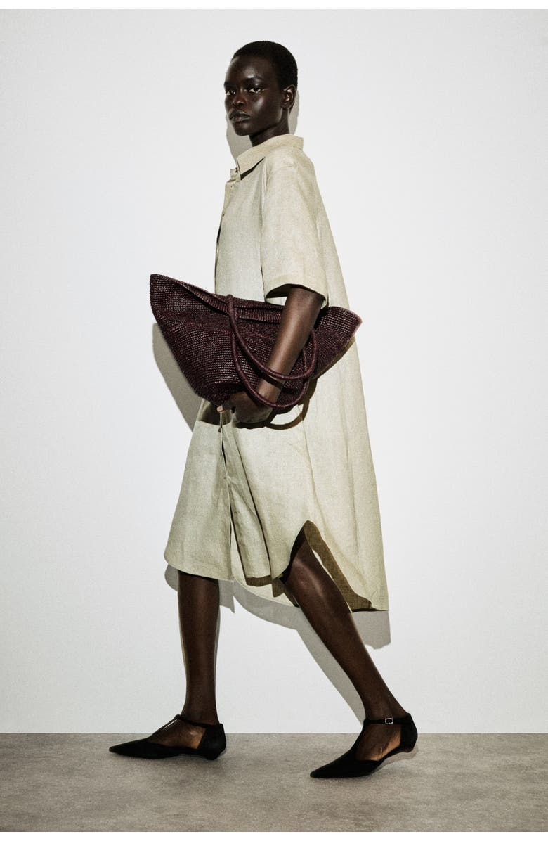 COS Short-Sleeved Linen Shirt Dress, Alternate, color, Beige