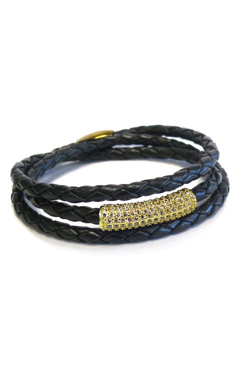 CZ Triple Braided Leather Bracelet