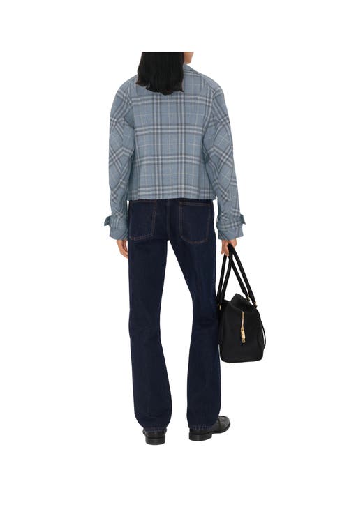 Shop Burberry Check Silk Blend Trench Jacket In Gale