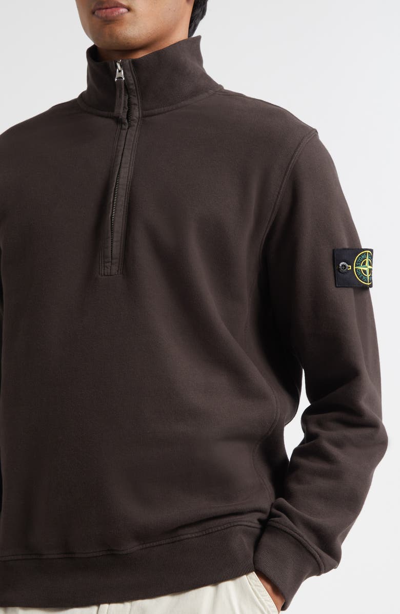 Stone Island Compass Patch Brushed Fleece Half Zip Sweatshirt, Alternate, color, Lead Grey
