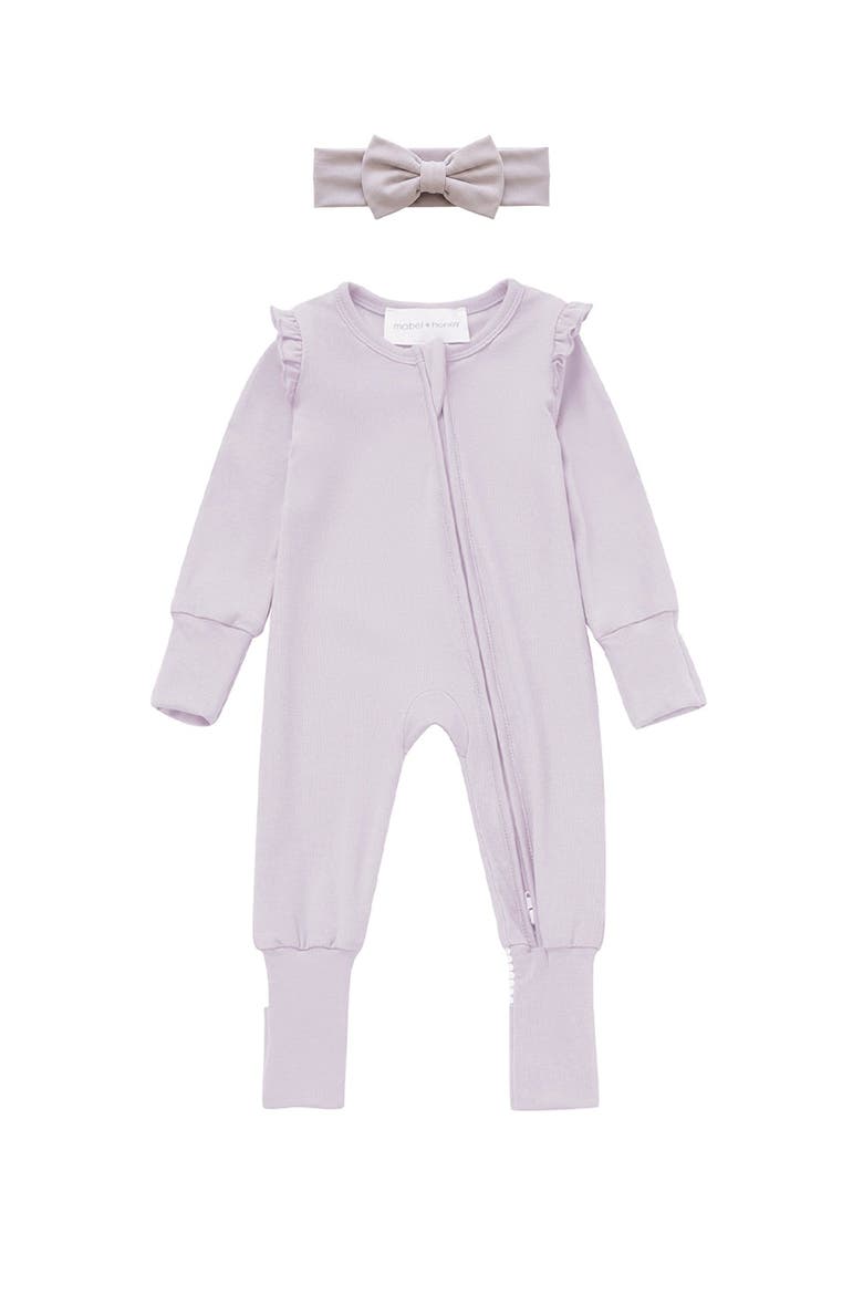 Soft Meadow Long Sleeve Solid Convertible Romper with Matching Headband, Alternate, color, Purple