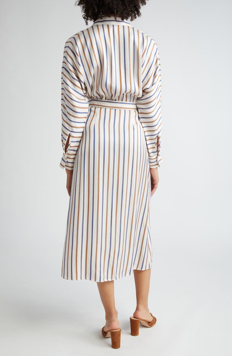Veronica Beard Noor Stripe Belted Long Sleeve Wrap Dress, Alternate, color, Sand/ Slate Blue