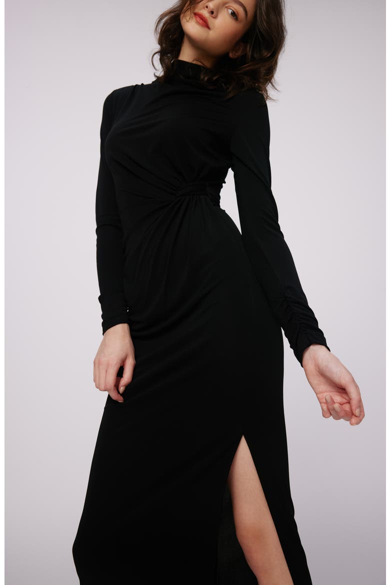 Sonja Long Sleeve Midi Dress, Alternate, color, BLACK