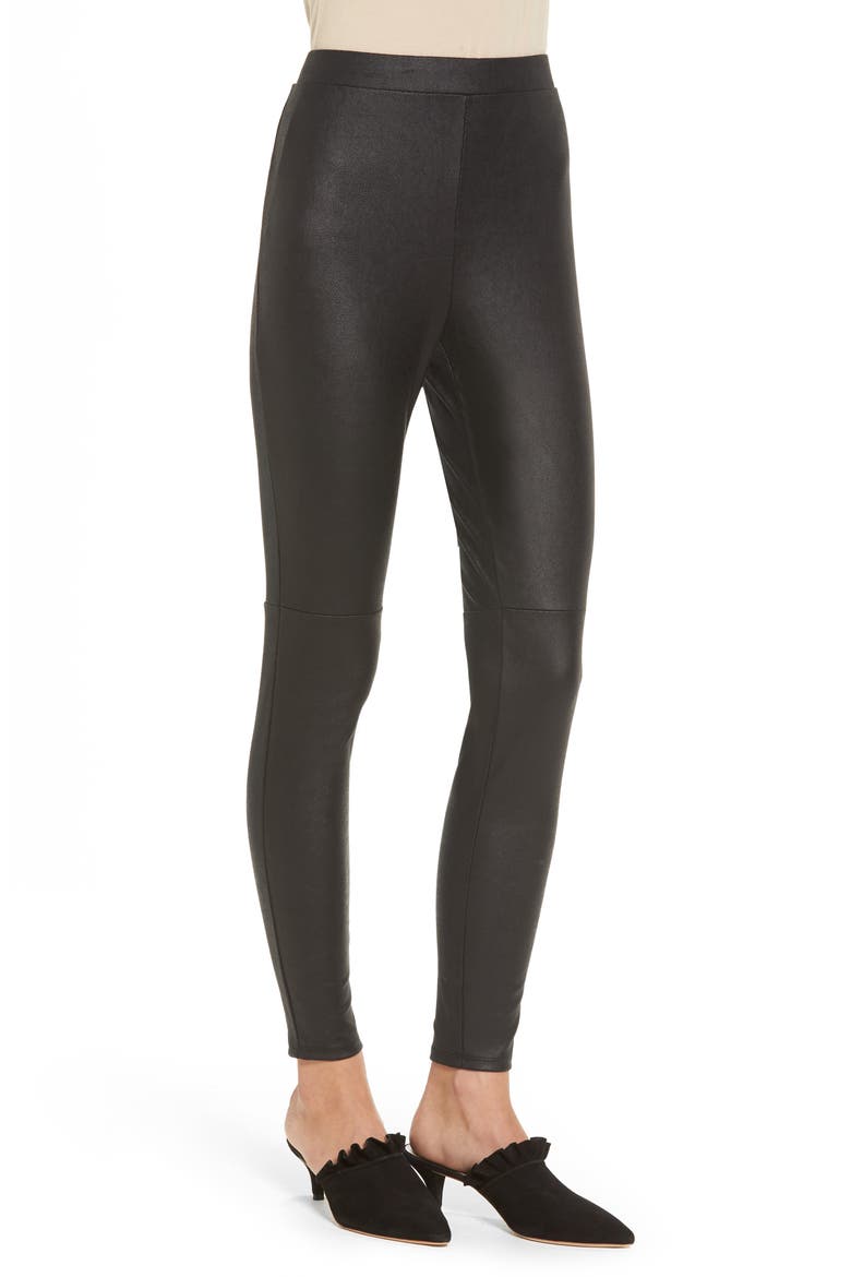 High Waist Faux Leather Leggings, Alternate, color, BLACK