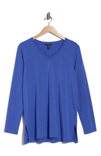 Eileen Fisher V-neck Long Sleeve Tunic In Blue