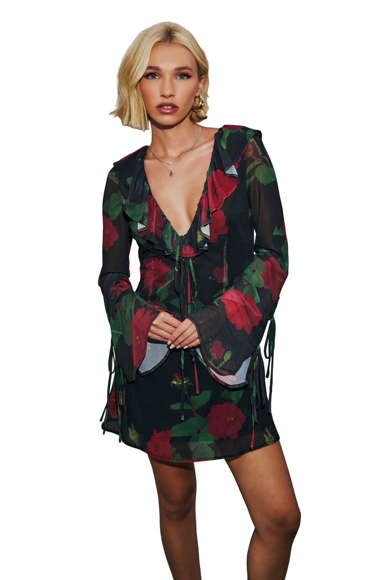 VICI Collection Sweet Romance Floral Ruffle Long Sleeve Minidress, Alternate, color, 