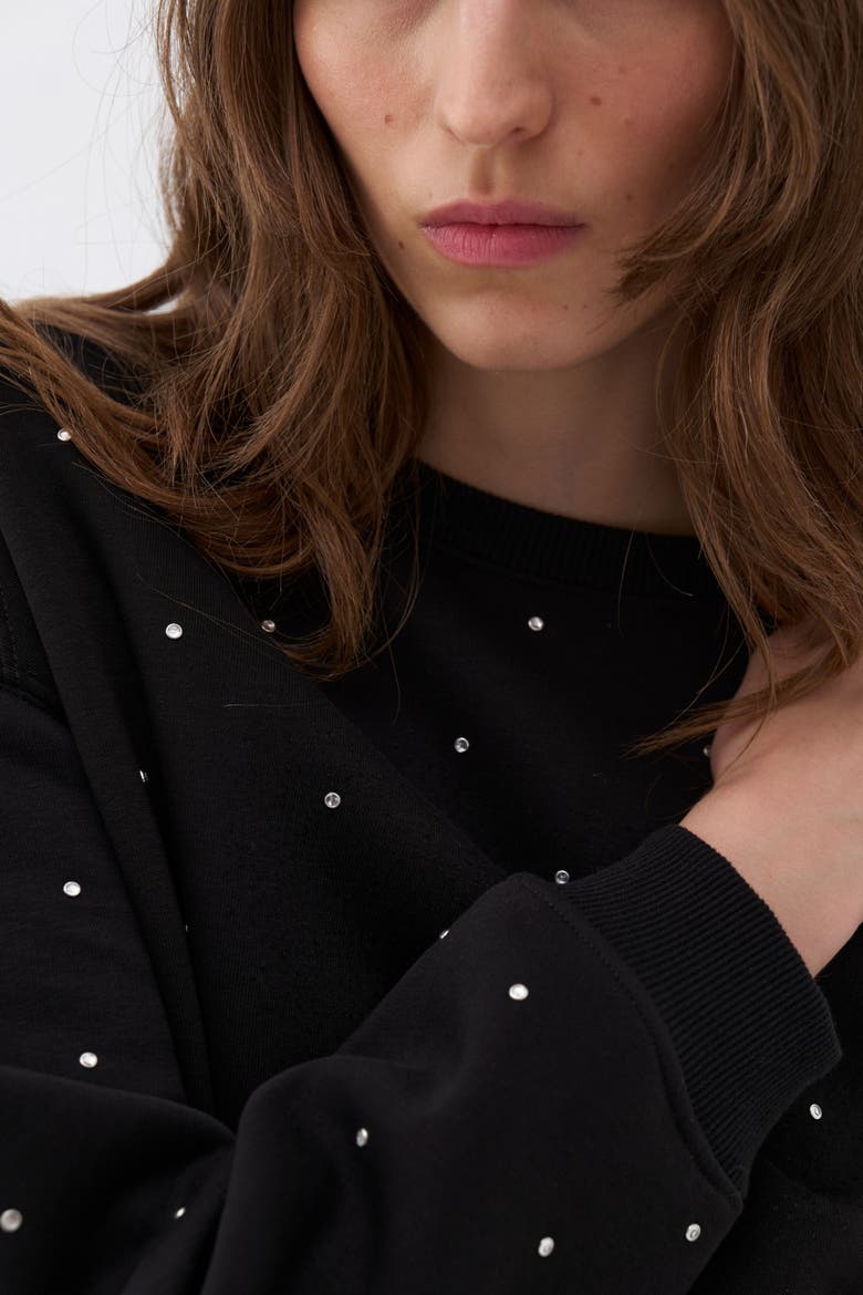 Oversized Stone Embellished Sweatshirt, Alternate, color, Black