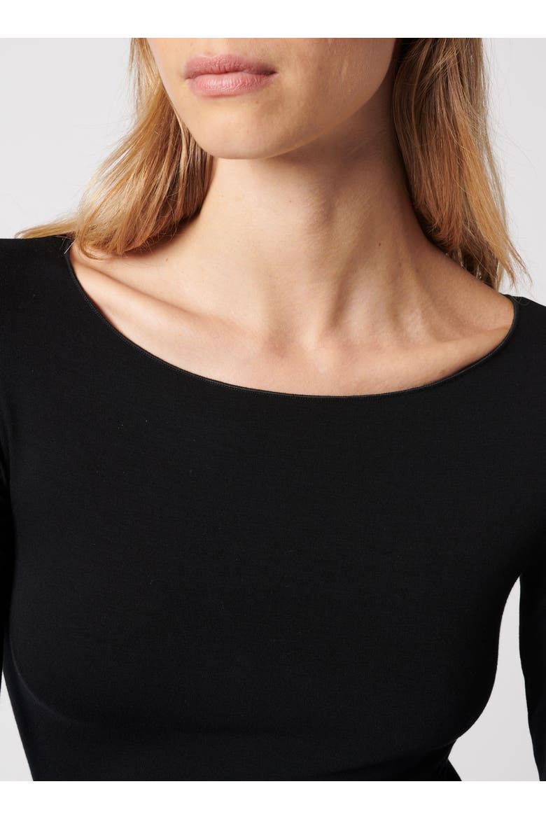 Soft Touch 3/4 Sleeve Merrow Edge Boatneck T-Shirt, Alternate, color, NOIR
